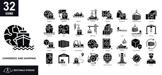 Commerce and shipping glyph icon set © okta