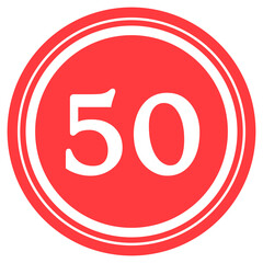 Red circular design with number '50' at the center