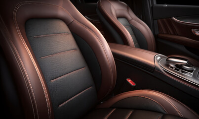 Close-up of luxury car seats, showcasing detailed stitching and premium leather.