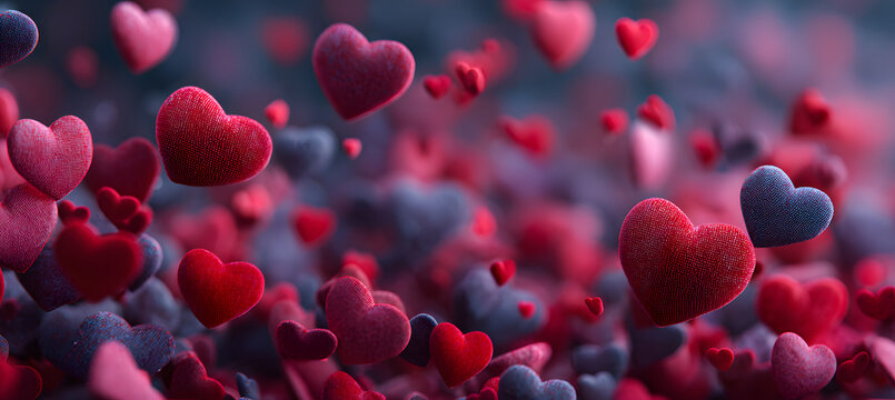 Valentines day background banner - abstract panorama background with red hearts - concept love