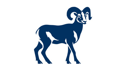 Powerful Ram Icon: Dark Blue Bighorn Sheep Silhouette Illustration Representing Strength and Wild Nature
