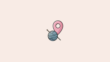Knitting Yarn Shop Location Pin Icon. Hobby Store Finder Symbol with Yarn Ball and Needles. Crafting Activity Spot Illustration.