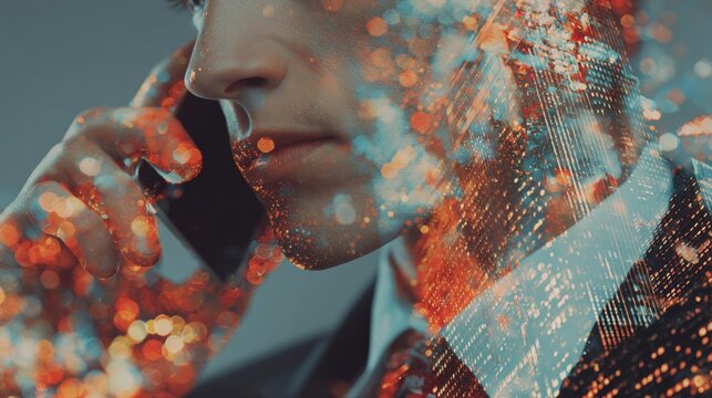 Harnessing modern tools: a seasoned pro's standout pose. Machine learning. Business leader in modern office: a bright vision of success. Ai web. Global network.