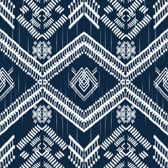 Blue Seamless ikat pattern with geometric - Tribal Ethnic ikat seamless pattern - Seamless Pattern Ikat - Folk art ikat design for fabrics and paper printing - ikat for home and furniture decor