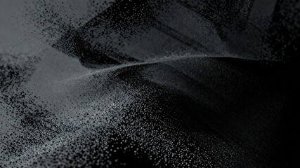 Abstract dark background with scattered white particles forming wave-like patterns