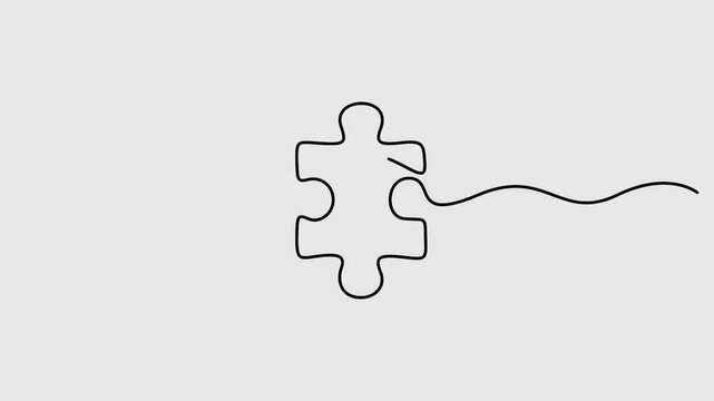 Self animated continuous one line drawing puzzle pieces. Puzzle jigsaw one line art animation. Full length single line art animation
