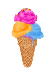 rainbow ice cream cone oil pastel illustration