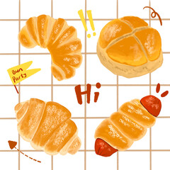 bread bakery menu oil pastel illustration without background