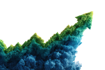 Upward Trajectory of Growth: An artistic illustration depicts a dynamic upward-pointing arrow formed by a vibrant cloud of smoke, symbolizing the continuous growth and positive progress.