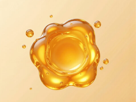 Shaped Golden Liquid, Luxurious Skincare Ingredient for Beauty Product Branding and Cosmetic Design