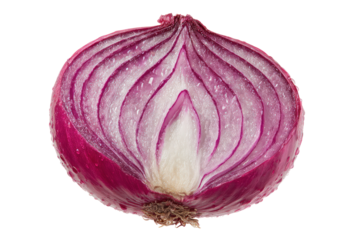 Cross-section of Red Onion: A close-up showcases the intricate layers of a freshly cut red onion, its vibrant purple and white hues creating an appealing contrast.