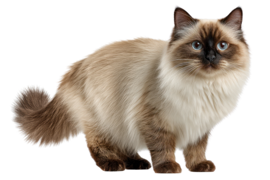 Birman Cat Portrait: An exquisite Birman cat, known for its striking blue eyes and luxurious fur, poses gracefully, its dignified demeanor and captivating gaze on display.