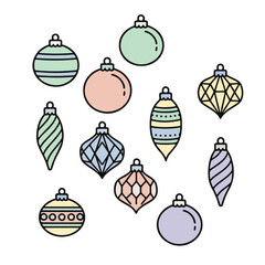 Variety of Shaped Pastel Christmas Ornaments