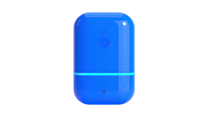 Glossy, rounded blue device on black with subtle light detail