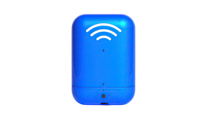 Blue rounded rectangle with wifi symbol, against a black background