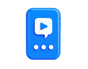 Blue play button in chat bubble, three dots below