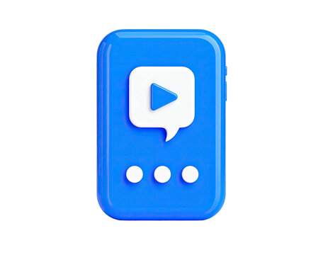 Blue play button in chat bubble, three dots below