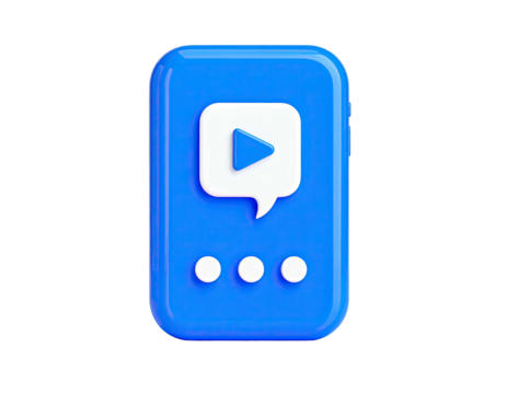 Blue play button in chat bubble, three dots below