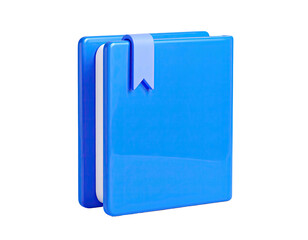 Blue book with a ribbon bookmark, cartoonish and glossy render