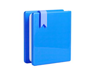 Blue book with a ribbon bookmark, cartoonish and glossy render
