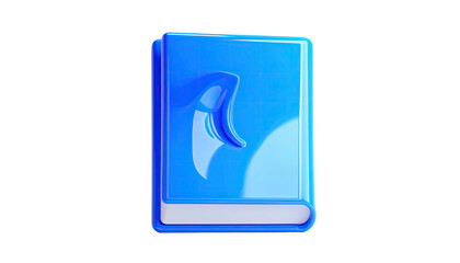 Glossy blue book icon with stylized feather quill design