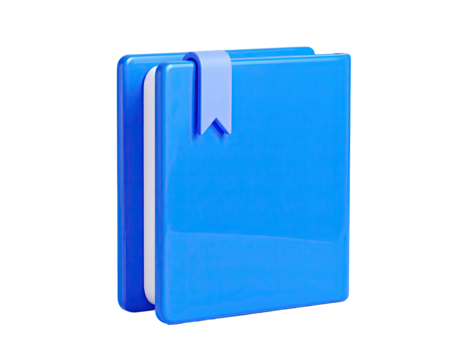 Blue book with a ribbon bookmark, cartoonish and glossy render