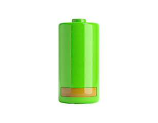 Bright green battery, a small amount filled, on black ground