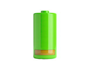 Bright green battery, a small amount filled, on black ground
