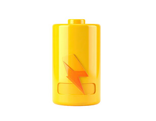 Yellow battery icon with orange lightning bolt on a black background