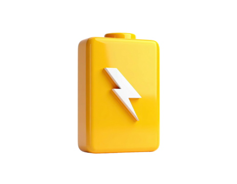 Glossy yellow battery icon with white lightning symbol