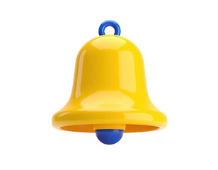 3D yellow bell with blue clapper, isolated on black backdrop
