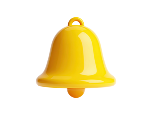 Glossy yellow notification bell icon, isolated on black background