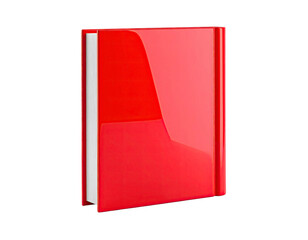 Glossy, bright red book cover, upright on a black background