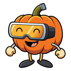 Orange Pumpkin Character Wearing Vr Headset Vector Image Illustration