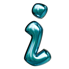 Alphabet number and symbol 3d word render Teal Blue Chrome Glossy Tubular Symbol
