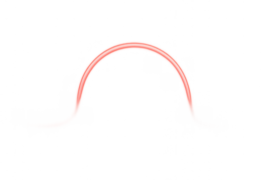 Red glowing semi-circular neon light effect on a transparent background, depicting a modern, elegant, and futuristic design element