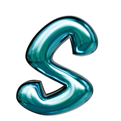 Alphabet number and symbol 3d word render Teal Blue Chrome Glossy Tubular Symbol