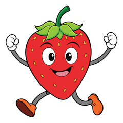 Running Strawberry Cartoon Character with Arms and Legs Smiling With Joy