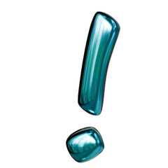 Alphabet number and symbol 3d word render Teal Blue Chrome Glossy Tubular Symbol