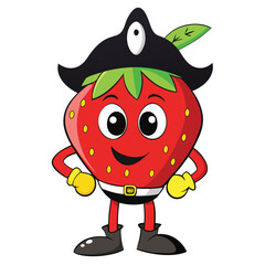 Strawberry Pirate Cartoon Character Wearing Hat and Boots With a Smile