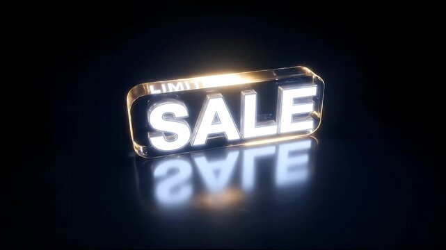 Limited Sale Promotion - Glowing Sign with Reflection on Black Background.
