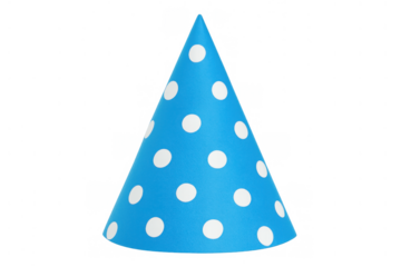 Blue party hat with white polka dots, celebrating birthdays and festive occasions, fun cone accessory