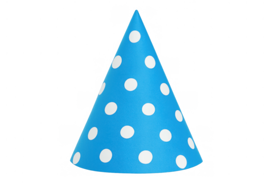 Blue party hat with white polka dots, celebrating birthdays and festive occasions, fun cone accessory