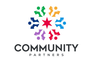 Obraz premium Colorful Community Partners Logo with Abstract People Figures.