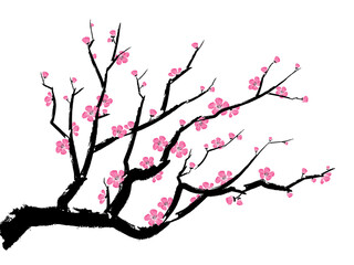 墨絵の梅_ベクターイラスト