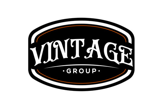 Vintage Group Logo with Bold White Font on Black Oval. - Powered by Adobe