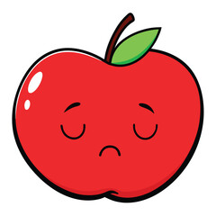Sad red apple cartoon character with eyes closed feeling unhappy and downcast