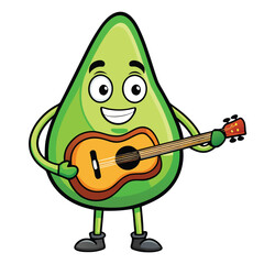Happy Avocado Cartoon Character Playing Guitar Vector Illustration Art