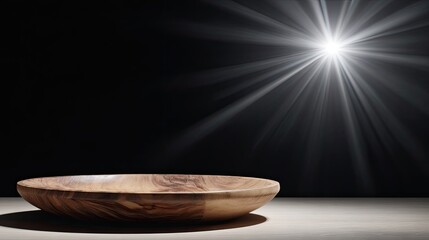 Empty Wooden Plate Under Spotlight