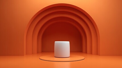 Orange Arch Shaped Minimalist Display Stand With White Cylinder